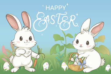 Vector Easter greeting card with Easter bunny - 762478652