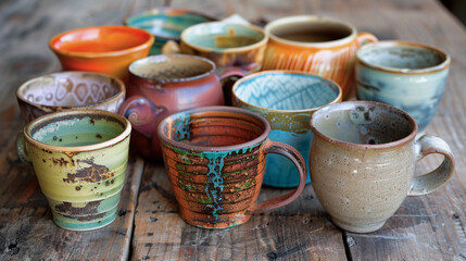 Ensemble de tasses colorées en céramique