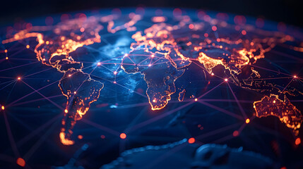 Global Blockchain Network Connectivity: Digital World Map