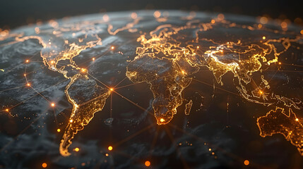 Global Blockchain Network Connectivity: Digital World Map