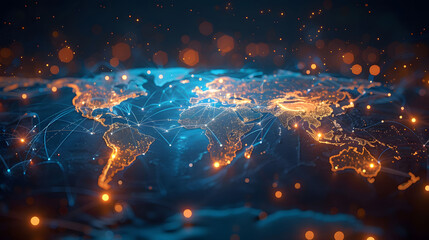 Global Blockchain Network Connectivity - Digital World Map