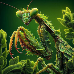 praying mantis  sits on a branch tree . generative ai