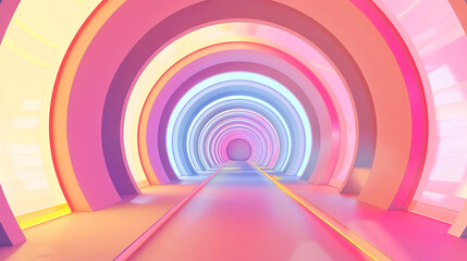 Futuristic neon light tunnel in pastel tones, a metaphor for virtual reality or sci-fi travel...