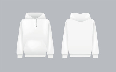 Men white hoody. Realistic jumper mockup. Long sleeve hoody template clothing.