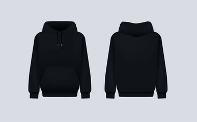 Men black hoody. Realistic jumper mockup. Long sleeve hoody template clothing.