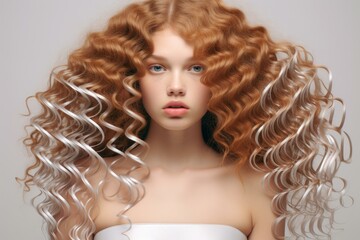 Fototapeta premium Bouncy Shiny curly hairs. Wig color thick. Generate Ai