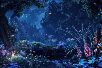 Magical Night Garden Abloom with Bioluminescent Plants for Earth Day