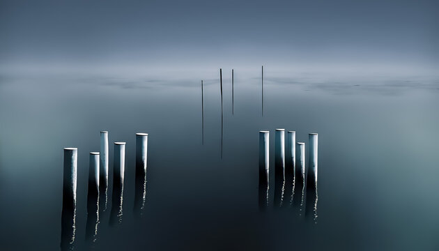 Piles in the water in fog_02