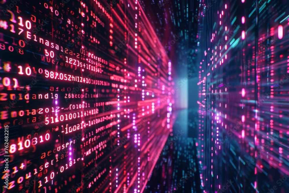 Poster binary code rush, a representation of the data that courses through the veins of technology