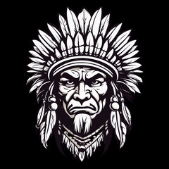 Indian head mascot, transparent background.