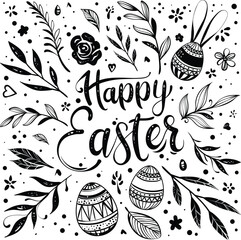 Happy Easter greeting card with hand-drawn floral elements and lettering - 762484071