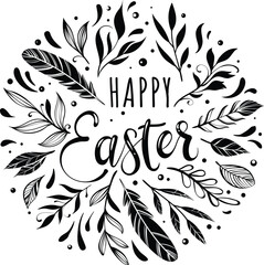 Happy Easter greeting card with hand-drawn floral elements and lettering - 762484072