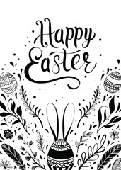 Happy Easter greeting card with hand-drawn floral elements and lettering - 762484087