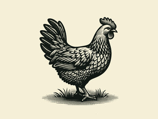 Fototapeta na wymiar Chicken. Hen. Engraving isolated illustration, logo, icon, emblem
