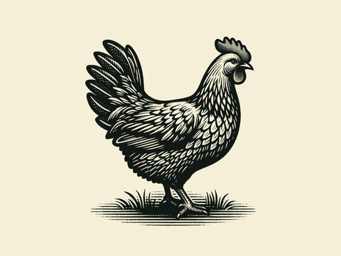 recommend clip art: Chicken. Hen. Engraving isolated illustration, logo, icon, emblem
