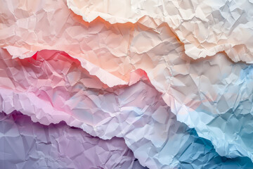 Abstract undulating paper waves in a gradient of pastel colors creating a dynamic and artistic...