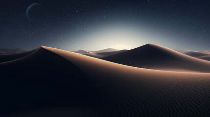 Tranquil Night Sky Over Silhouetted Desert Dunes