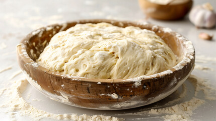 Dough in wooden, earthenware on a white background