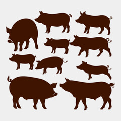 flat design pig silhouette collection