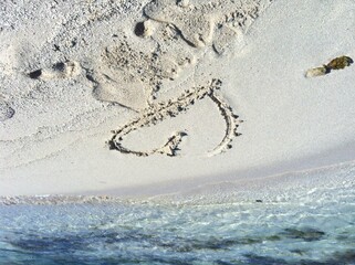 Heart drawn on a beautiful beach in Jamaica
