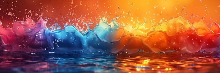 A vibrant and refreshing depiction of liquid with blue splashes, droplets, and a clear, transparent surface.