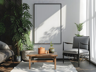 Home mockup, cozy Living room minimalist interior background,generative AI