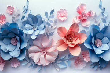 Artistic display of handcrafted pastel paper flowers with intricate petal details for a serene background..