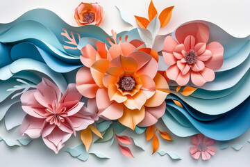 Artistic display of handcrafted pastel paper flowers with intricate petal details for a serene background..