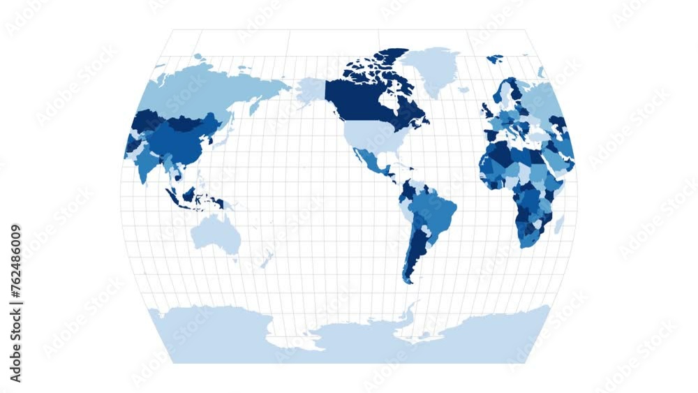 Poster world map. john muir's times projection. loopable rotating map of the world. artistic footage.