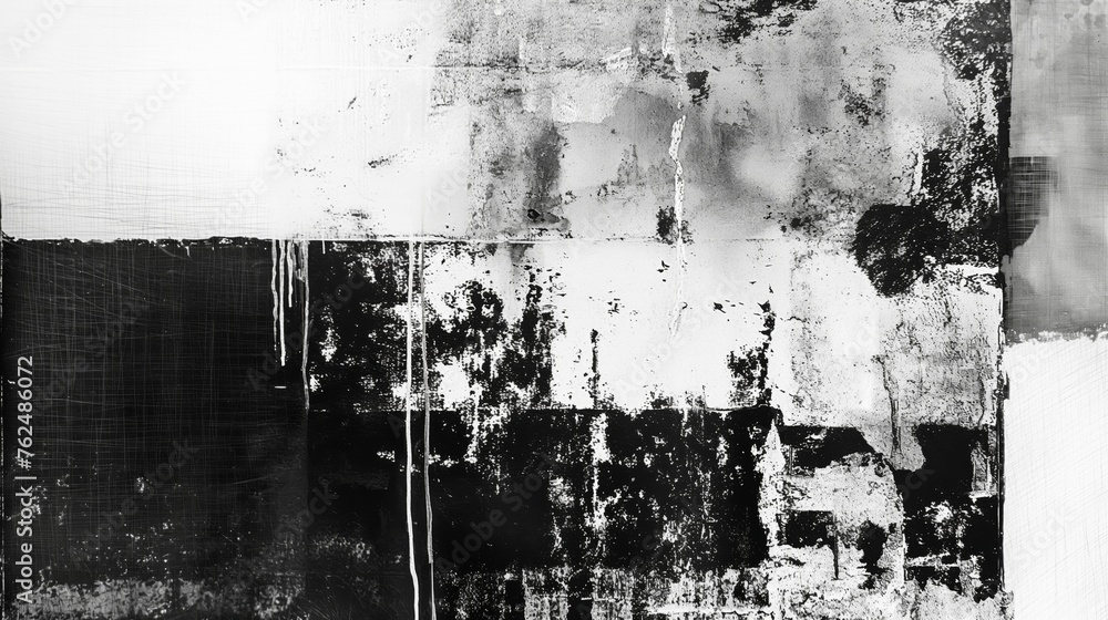Poster grungy black and white abstract painting with texture and patterns
