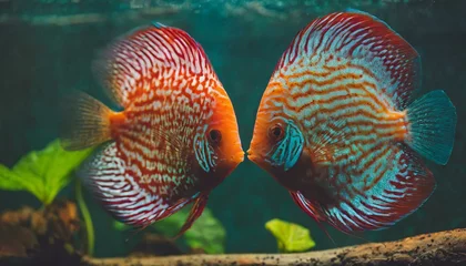 Fotobehang Couple of colorful discus fish © Marko