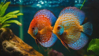 Couple of colorful discus fish