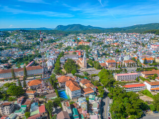 Fototapeta na wymiar Panoramic Aerial View of Vibrant Dalat Cityscape, Vietnam