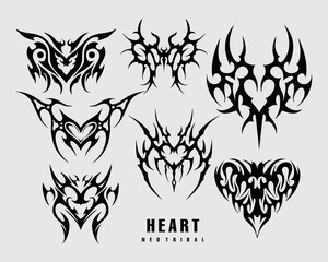 Heart tattoo neo tribal vector simple and clean streetwear element illustration hard core metal t shirt design editable