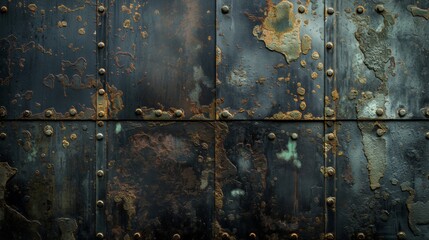 Close-up of a vintage metal door with rust and patina