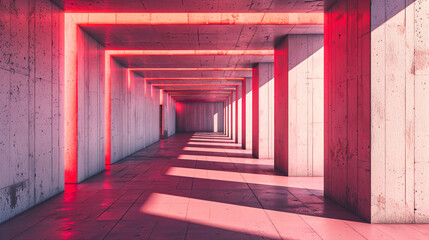 Empty Urban Tunnel with Blue Lights, Dark Interior Architecture, Futuristic Design Concept