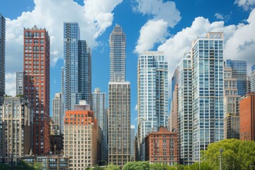 Fototapeta na wymiar Dynamic Urban Growth: Skyscrapers Towering Over Green Spaces
