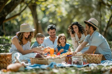Joyful Family Enjoying Picnic in Sunny Park