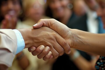 Workplace Achievement: Close-Up of Congratulatory Handshake