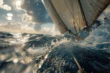 Deurstickers Sailing Into the Sun: A Nautical Adventure at Sea © Ilia Nesolenyi