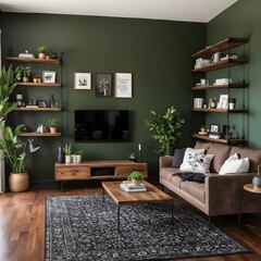 Cozy Dark Living Room with Wood Accents and Modern Decor