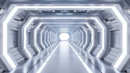 Long spaceship corridor room concept modern sci-fi AI generated image