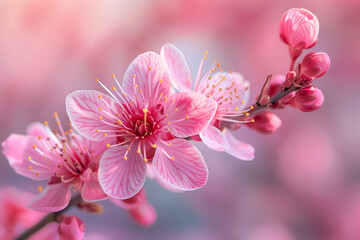 Fototapeta na wymiar Beautiful cherry blossom in spring, closeup. Nature background