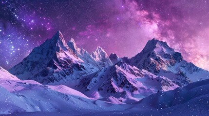 View of high snowy mountains with beautiful milky way sky AI generated image - obrazy, fototapety, plakaty