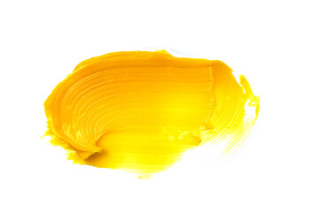 Yellow smear of medicine creme on the white background