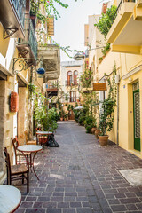 Chania old town alleys on a beautiful summer day, Crete, Greece
