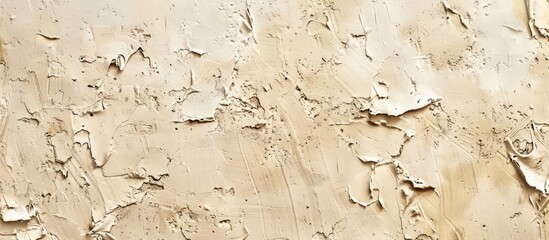 A detailed shot showcasing a beige wall with peeling paint, resembling an abstract piece of art....