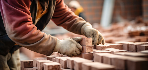 brick hands, bricklayer laying brick, brick wall house, building walls, brick walls