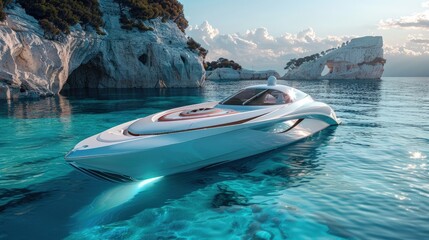 Electric luxury yachts cruising with silent propulsion systems - obrazy, fototapety, plakaty
