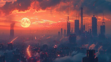 Futuristic cityscape powered by 100% renewable energy sources - obrazy, fototapety, plakaty